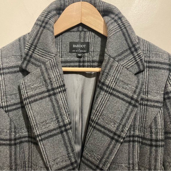 Bardot Wool Blend Plaid Blazer Grey Size Small Oversized - Picture 5 of 12